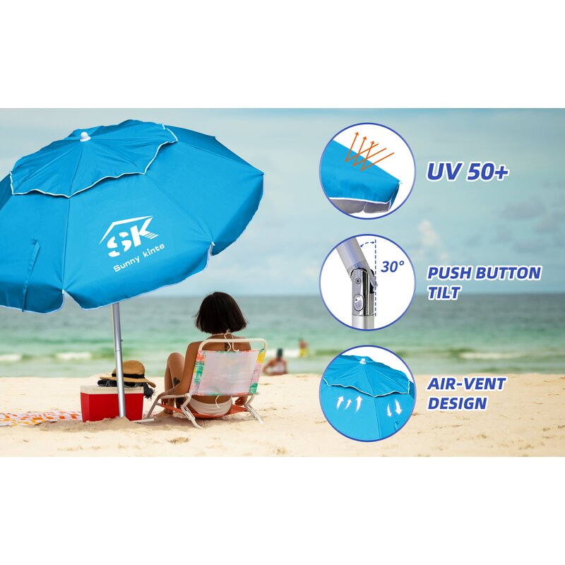 Beach Umbrella Manufacturer - Wholesale Custom Cheap Promotional UV Protection Blue Portable Outdoor with Logo Prints