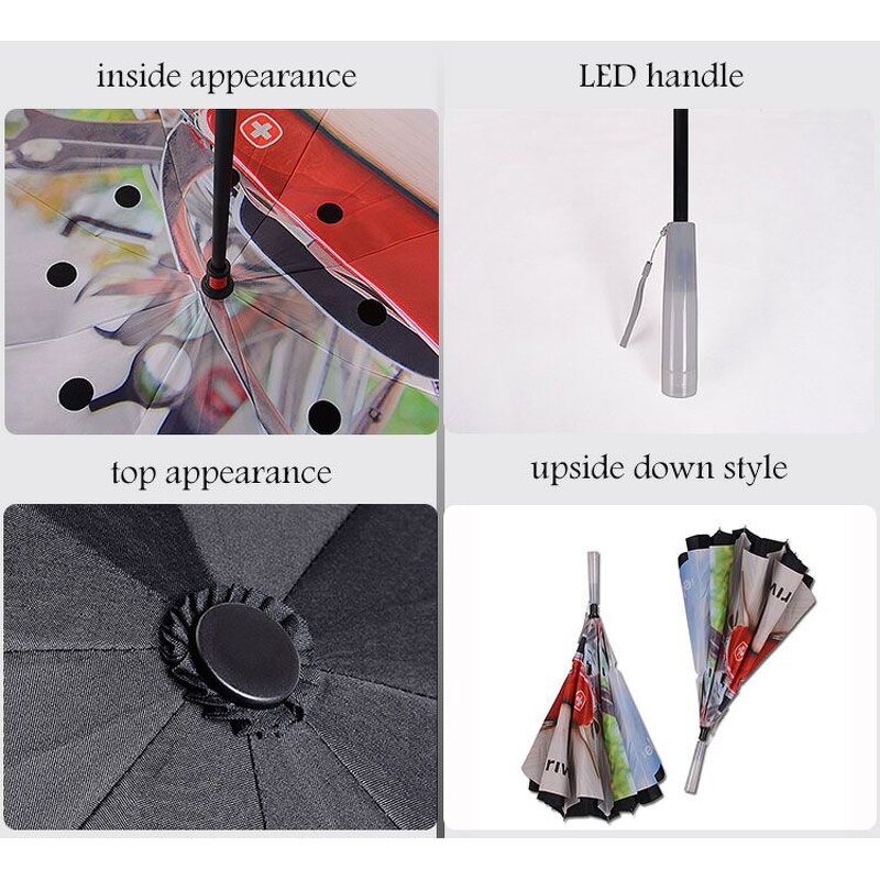 Reverse Umbrella Manufacturer - New Innovative Product Ideas Inverted Reversible Fold Double Layer Canopy C-hook Handle