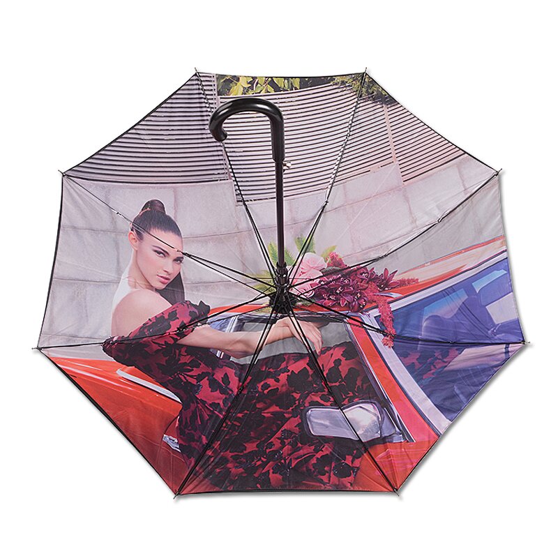 Stick Umbrella Manufacturer - 23Inch UK Walking Style Double Layer Inside Customized Picture Printing