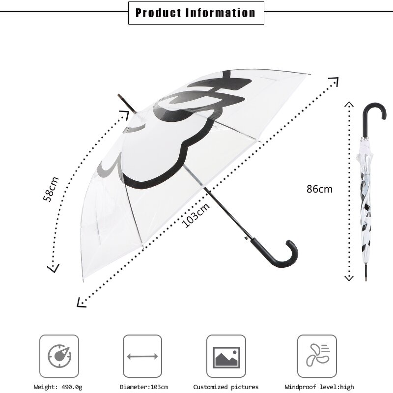 Stick Umbrella Manufacturer - New Design Custom Printing Strong Windproof Transparent with Lovely Pattern