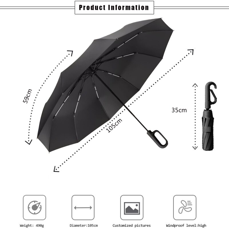 Folding Umbrella Manufacturer - China Fully Automatic 3-Fold Windproof with Reinforced Ring Clasp for Men Women