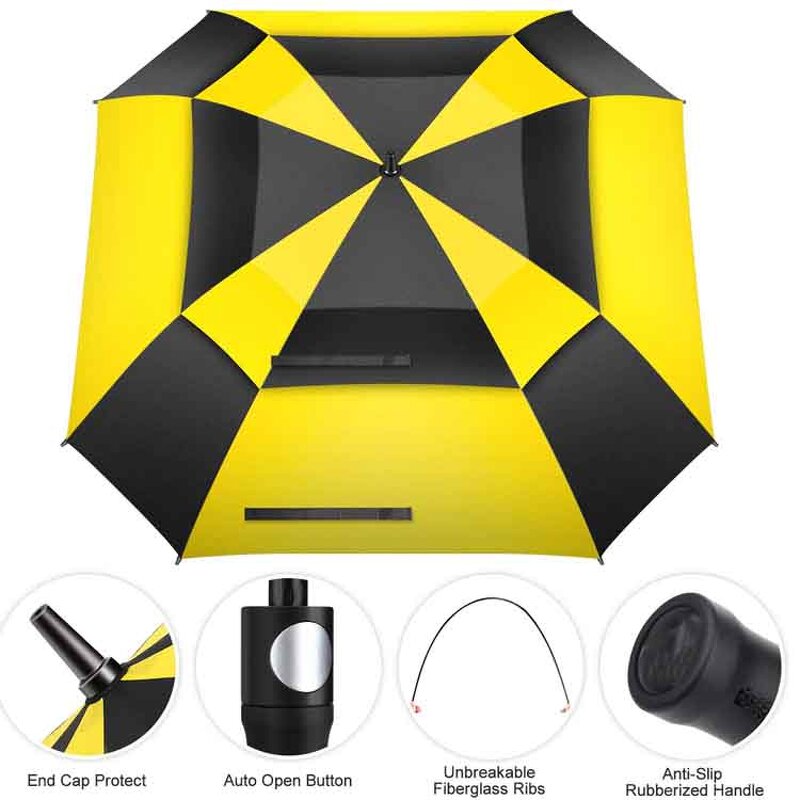 Golf Umbrella Manufacturer - OEM 54 62 68 Inch RPET Square Double Layers Vent Recycled