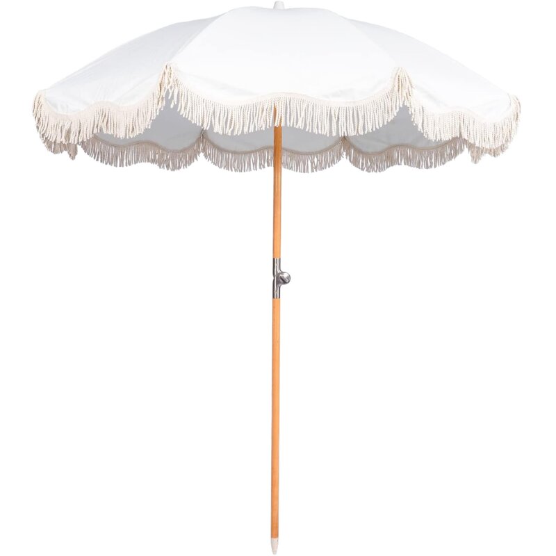 Garden Umbrella Manufacturer - Vintage 9ft Manual Big Size Scallop Edge Pink Fringed Patio for Outdoor Terrace