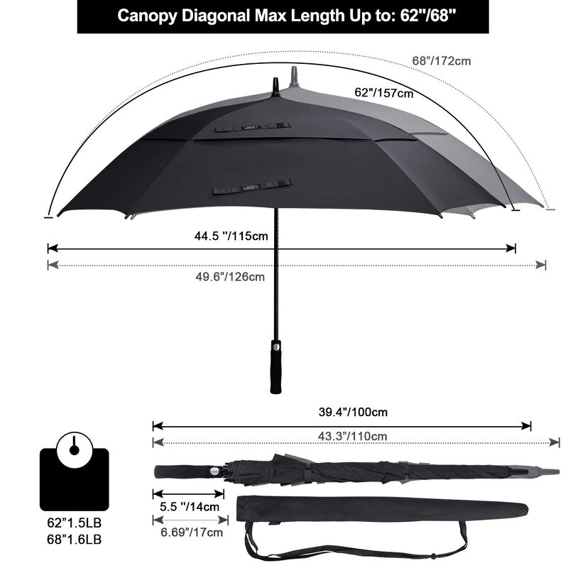 Golf Umbrella Manufacturer - Extra Large 62/68 Inch Vented Square Windproof Auto Open Double Canopy