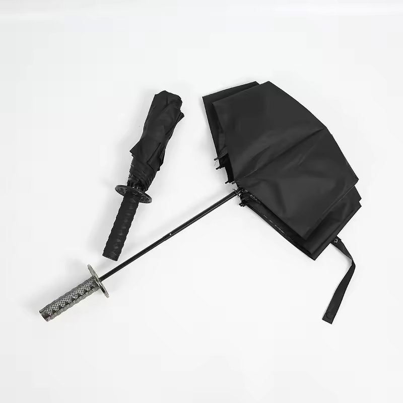 Samurai Umbrella Manufacturer - Chinese Supplier Custom Foldable Minimalist Iron Tube Metal Frame Rain Black Samurai Sword