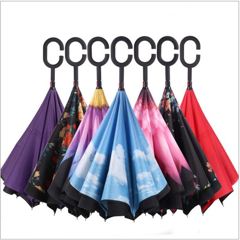 Reverse Umbrella Manufacturer - Accept Custom Full Print 23 Inch 8 Panels Manual Open Inverted with C Shape Handle