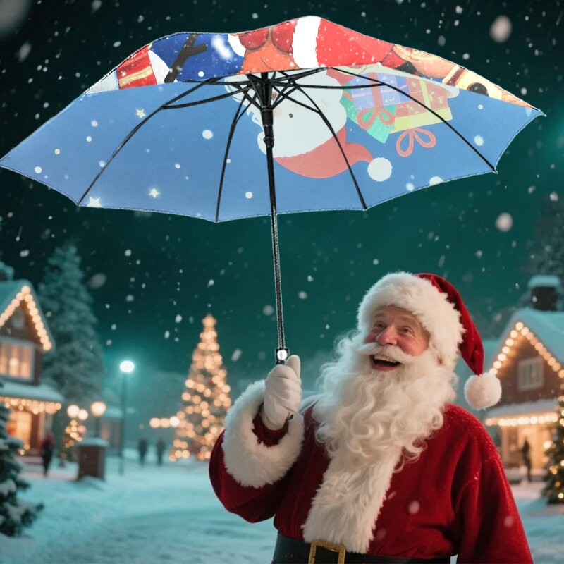 Golf Umbrella Manufacturer - Jumbo 62 Inches White with Handle Christmas Digital Printing Silver Coating