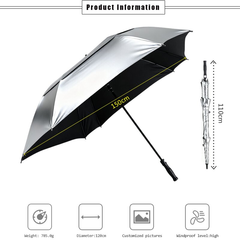 Golf Umbrella Manufacturer - MOQ 50 with Marker Bright Silver 62 in Customizable with Logo