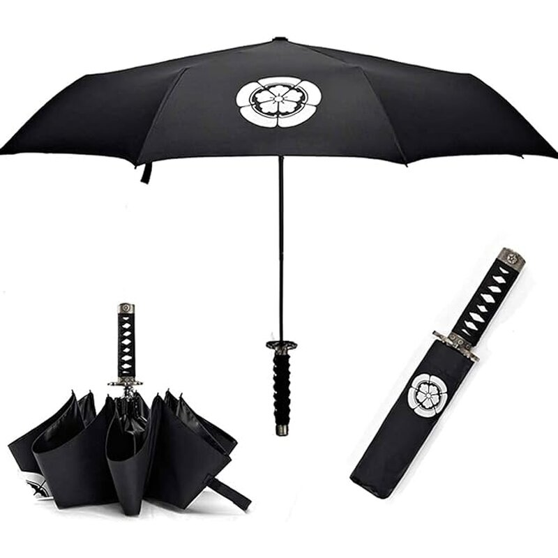 Samurai Umbrella Manufacturer - Chinese Supplier Custom Foldable Minimalist Iron Tube Metal Frame Rain Black Samurai Sword