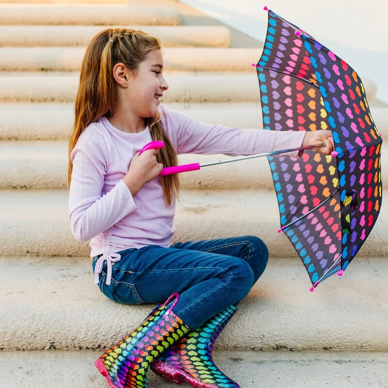 Children's Umbrella Manufacturer - Polka Dot Rainbow Straight Bone Rainproof Canopy and Curved Handle for Easy Hanging