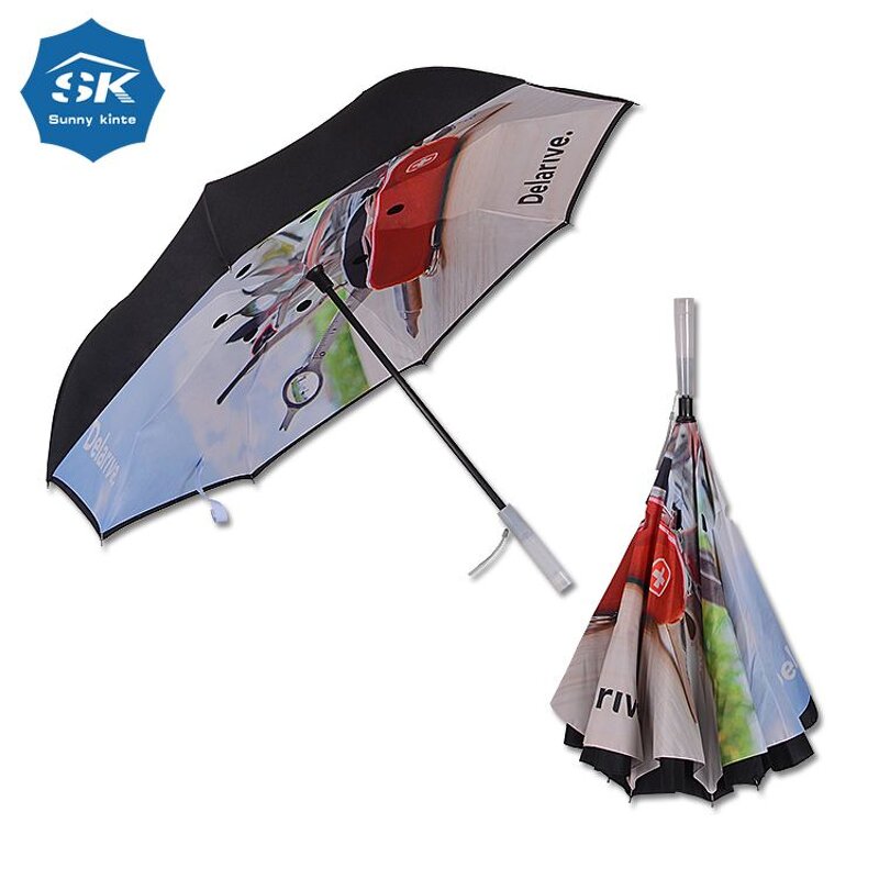 Reverse Umbrella Manufacturer - New Innovative Product Ideas Inverted Reversible Fold Double Layer Canopy C-hook Handle