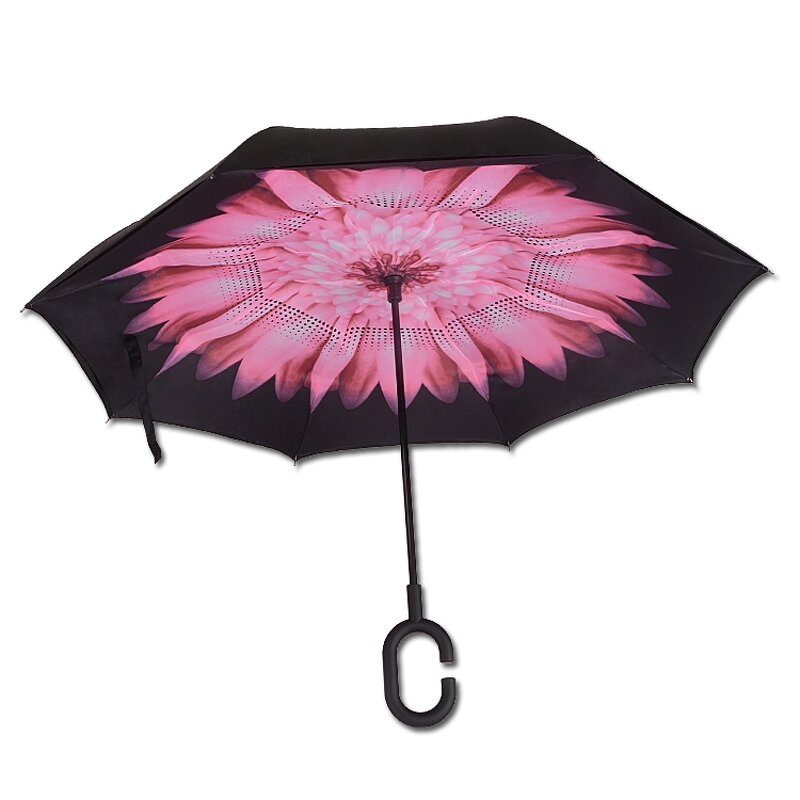 Reverse Umbrella Manufacturer - Custom Inside Out C Shape Handle Reverse Printing with Flower Pattern Print