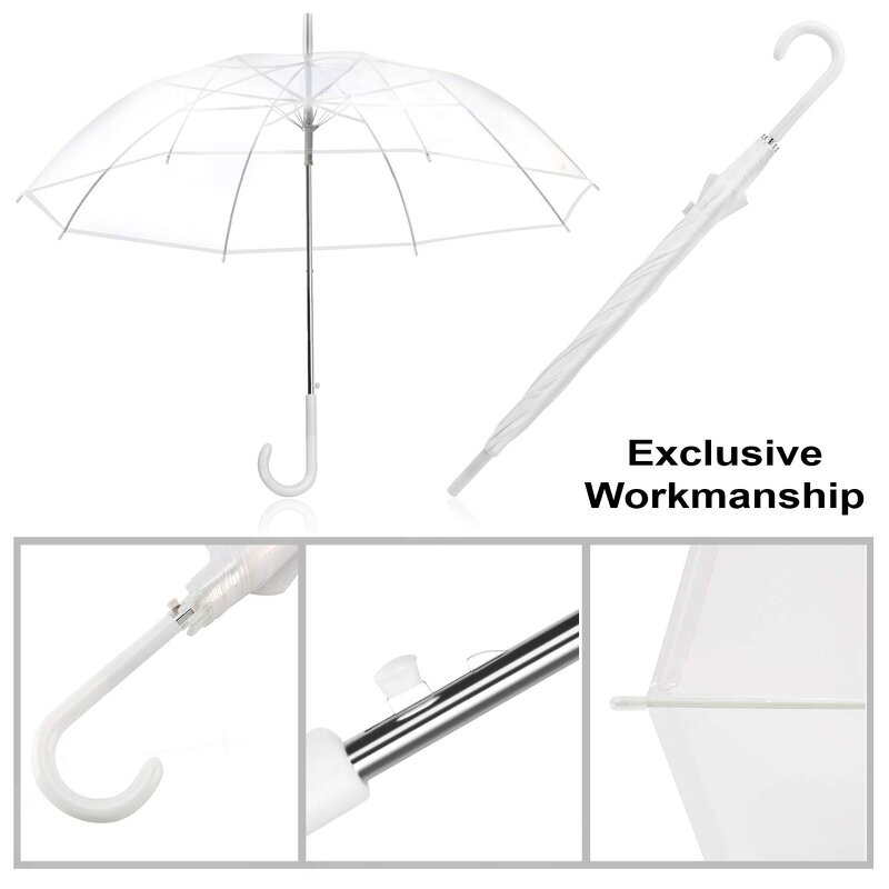Straight Umbrella Manufacturer - 23-Inch 8K Plastic Handle with PVC Cover Custom Printed Logo Transparent Dome Clear