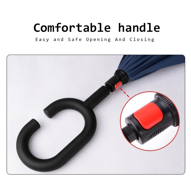 Reverse Umbrella Manufacturer - OEM New Creative Custom Printing 23 Inch Hook C Handle Self-standing Double Layer Windproof Inverted