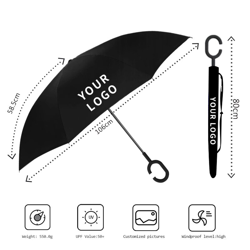 Reverse Umbrella Manufacturer - New Product Customized Creative Hands-Free C-Shaped Handle Double-Layer Straight Inverted