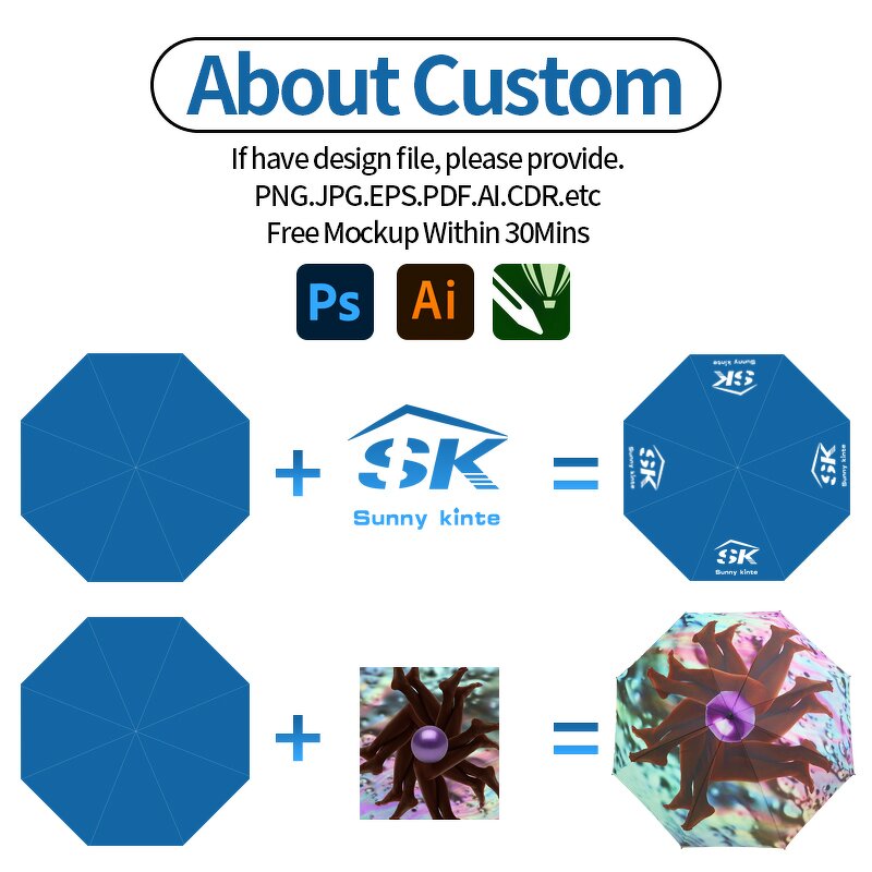 Umbrella Manufacturer - Kids Birthday Party Souvenirs 19" Sublimation Blanks Manual Control Straight Pattern Fan Bottle