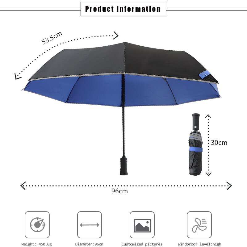 Umbrella Manufacturer - Fully Automatic Dual-Use Business 3-Fold Sunscreen Sunshade with LED Flashlight