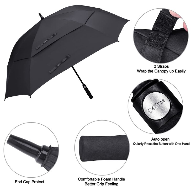 Golf Umbrella Manufacturer - Extra Large 62/68 Inch Vented Square Windproof Auto Open Double Canopy