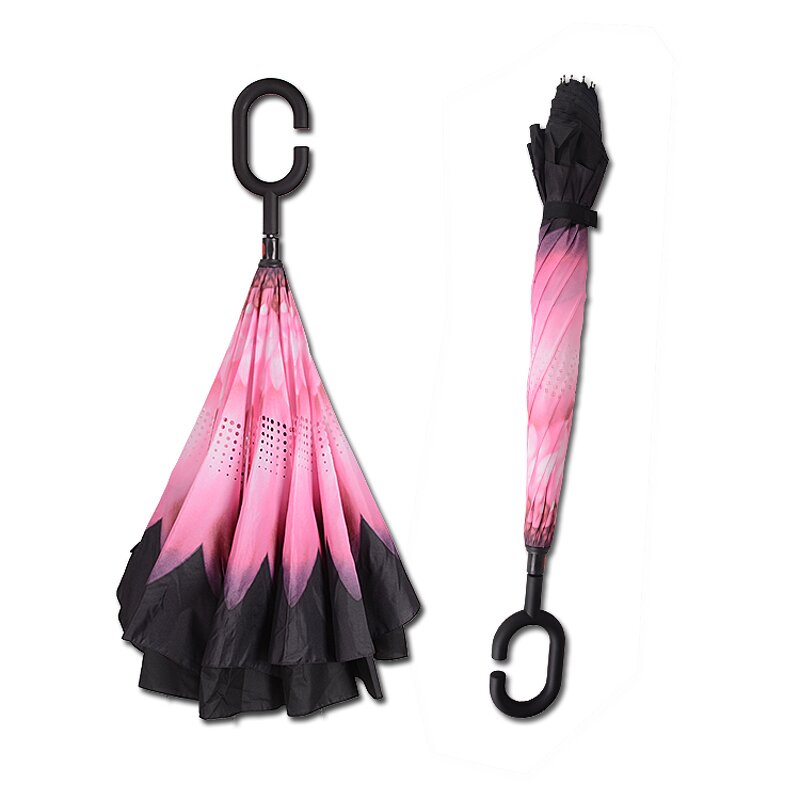 Reverse Umbrella Manufacturer - Compact Auto Wind-Proof Travel Size with Manual Control Double Layer C-Handle Straight Style