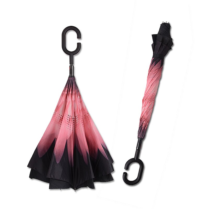 Reverse Umbrella Manufacturer - Custom Inside Out C Shape Handle Reverse Printing with Flower Pattern Print