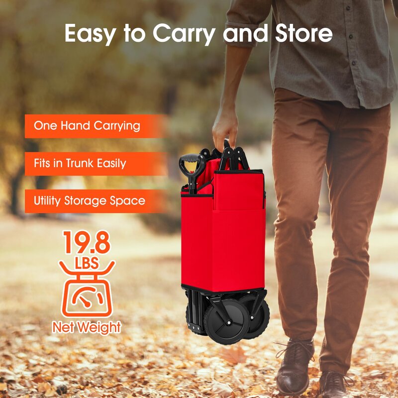 Folding Wagon Manufacturer - Collapsible Heavy Duty Utility Beach Cart with Side Pocket and Brakes Large Capacity