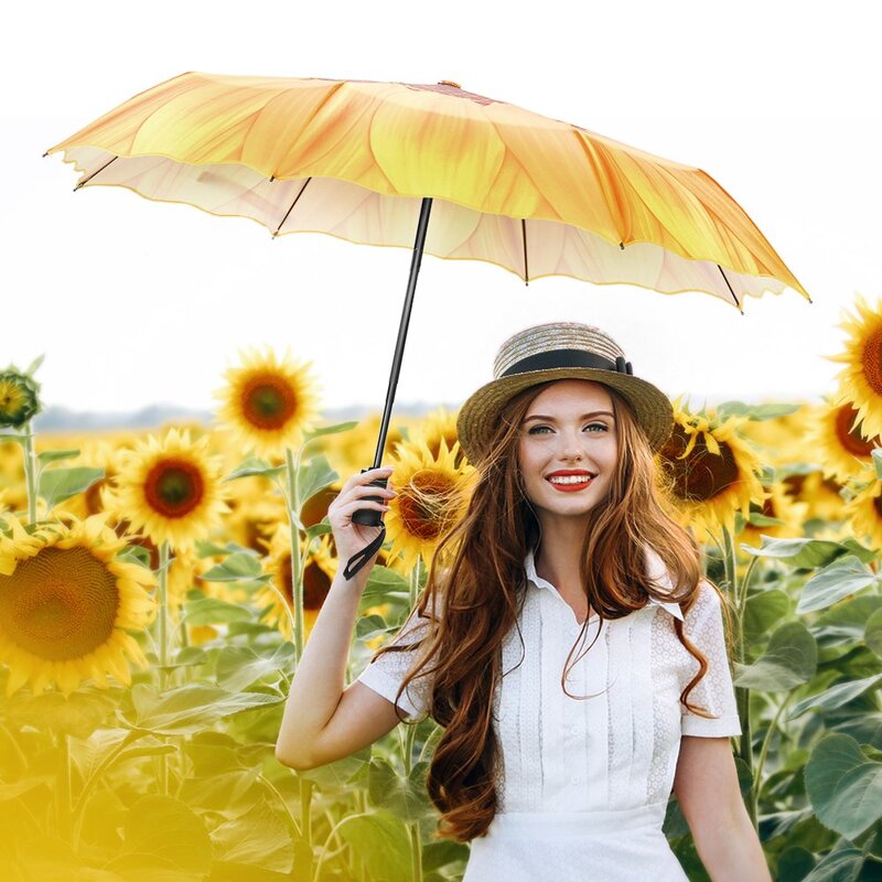 Folding Umbrella Manufacturer - 21" Full Auto 3 Folding Airtel Customized Flower Shape Sunflower for Lady