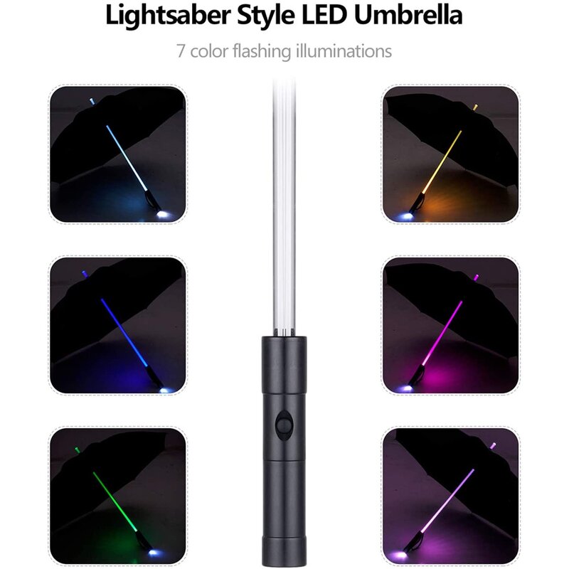 LED Umbrella Manufacturer - 23 Inch Manual Open Straight with LED Flashlight Transparent 7 Colors Changing