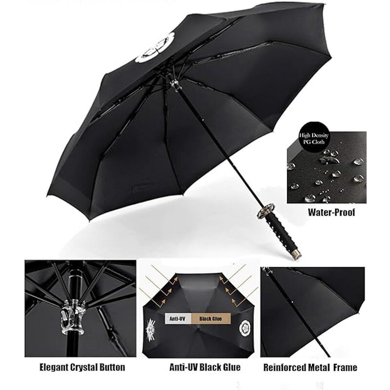 Samurai Umbrella Manufacturer - Chinese Supplier Custom Foldable Minimalist Iron Tube Metal Frame Rain Black Samurai Sword