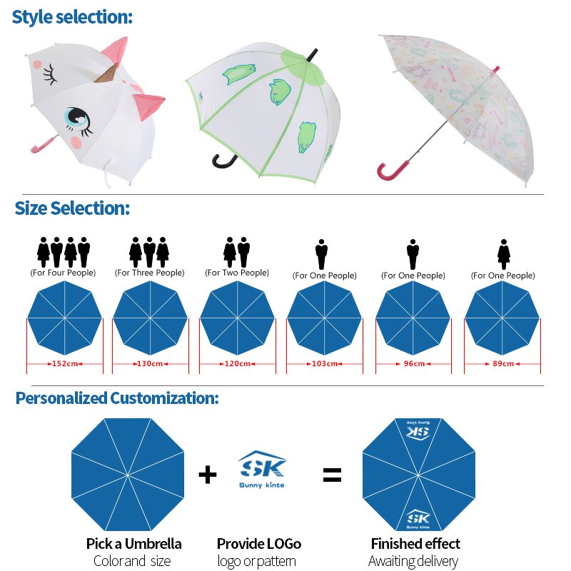 Umbrella Manufacturer - Kids Birthday Party Souvenirs 19" Sublimation Blanks Manual Control Straight Pattern Fan Bottle