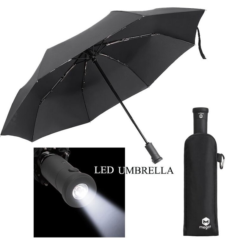 LED Umbrella Manufacturer - 21" 23" Custom with Logo Printing Hot Sale High Quality LED Light Handle Three Folding