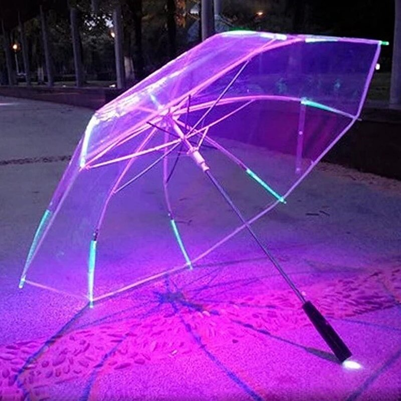Transparent Umbrella Manufacturer - 2024 Goods in Stock Traditional Small Poe Functional Unique Transparency LED Shaft 7 Color