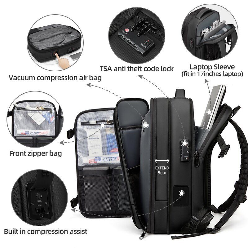 Vacuum Backpack Manufacturer - Air Compression Expandable Carry on with Pump Fit 17.3 Inch Laptop