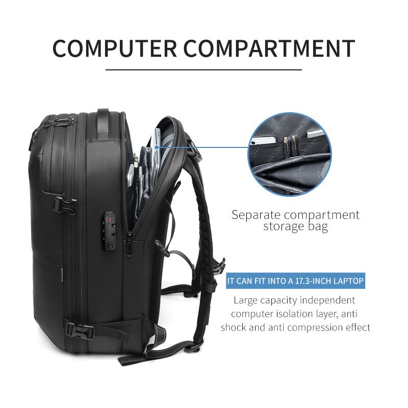 Vacuum Backpack Manufacturer - Anti Theft 5cm Expandable with Wet Dry Separation Design Waterproof Casual