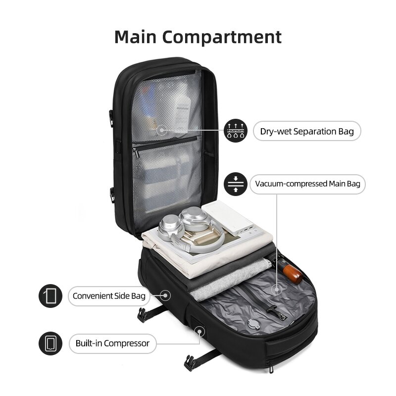 Travel Backpack Manufacturer - 2025 Fashion High Capacity Dry Wet Area Wheeled Oxford with One-touch Vacuum Compression