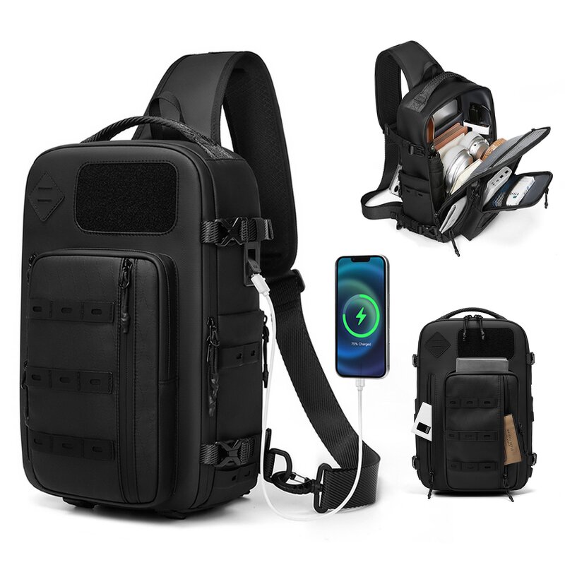 Sling Bag Manufacturer - High Quality Oxford Waterproof Cross Body with USB Charging Port Multi Pouch Shoulder for Men