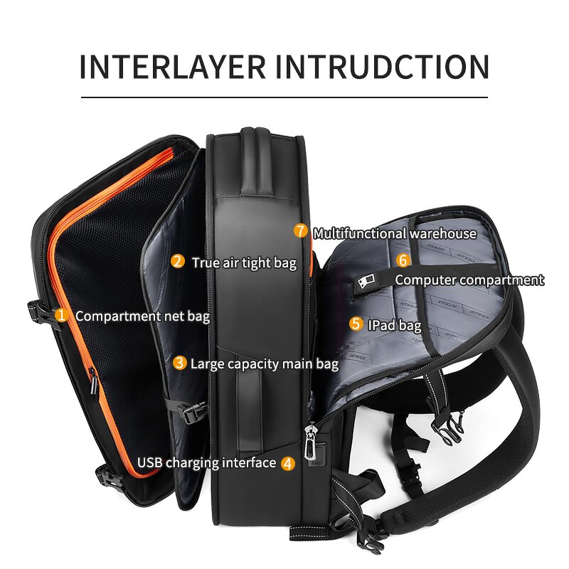 Laptop Backpack Manufacturer - Custom Logo Waterproof Bagpack Large 17 Inch with USB Charging Port Expandable