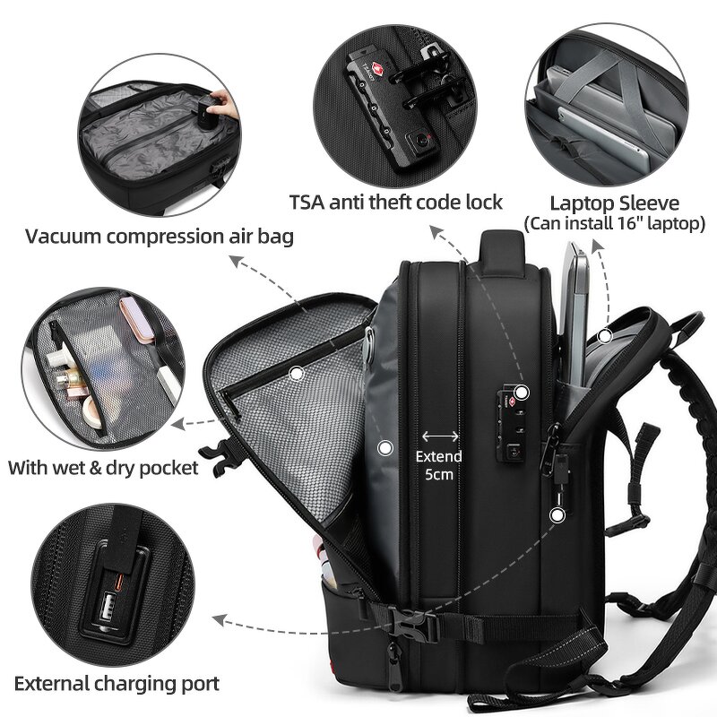 Vacuum Backpack Manufacturer - 2025 Wholesale USB Large Capacity Expandable Travel Waterproof Anti-theft Compression