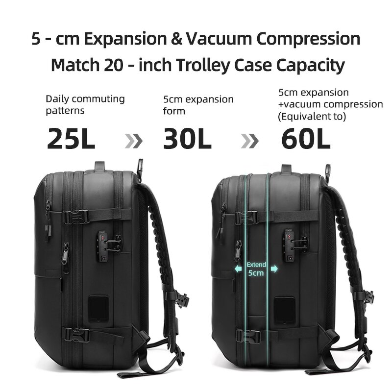 Vacuum Backpack Manufacturer - with Pump 50L Expandable Compression Compartments for Business Laptop