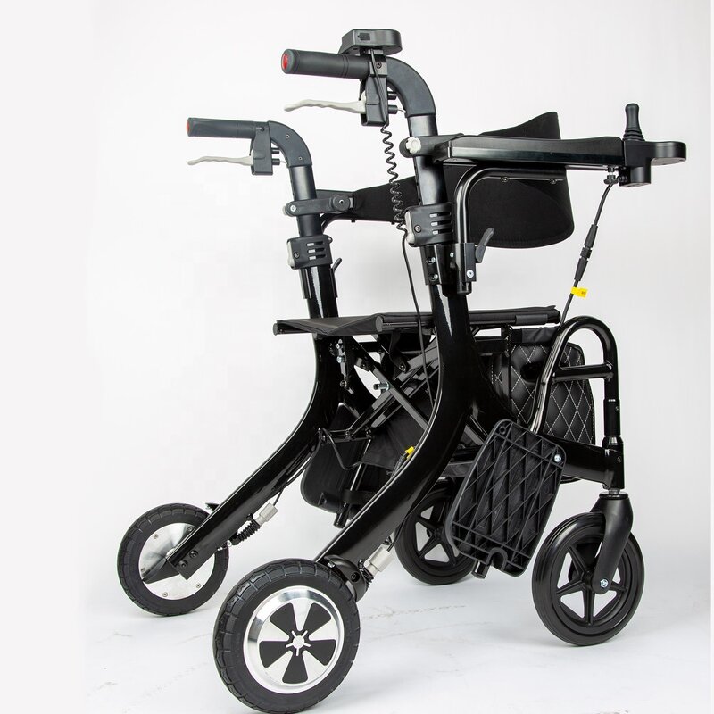 Electric Rollator Walker - MUNIU Lightweight Folding Height Adjustable Seat 8-inch Wheels 100kg Load Capacity 6km/h Speed