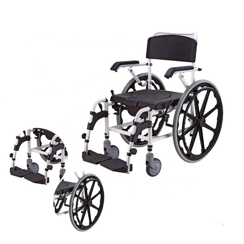Shower Chair - Aluminum Frame Adult Detachable Commode Wheelchair with Seats Potty 136kg Capacity Rehabilitation Therapy
