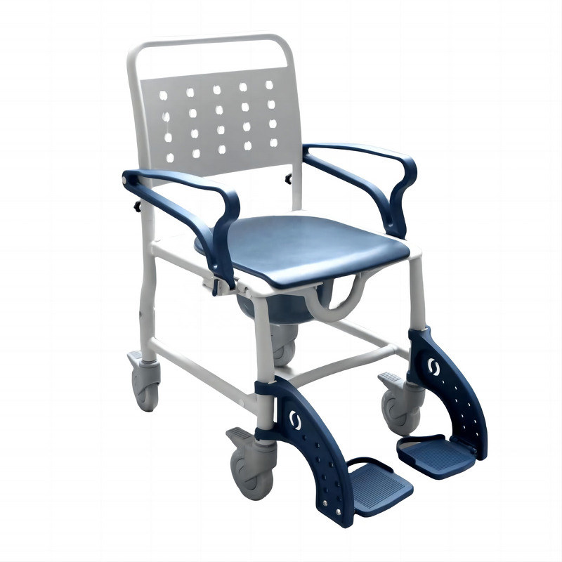 Commode Chair - Heavy Duty 4-in-1 Plastic Folding Wheelchair Bath Chair Raised Toilet Seat 180kg Capacity Powder