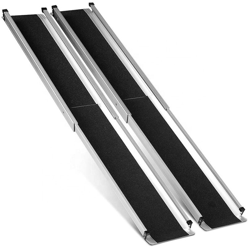 Car Wheelchair Loading Ramp - Portable Lightweight Telescopic Aluminum Metal for Stairs