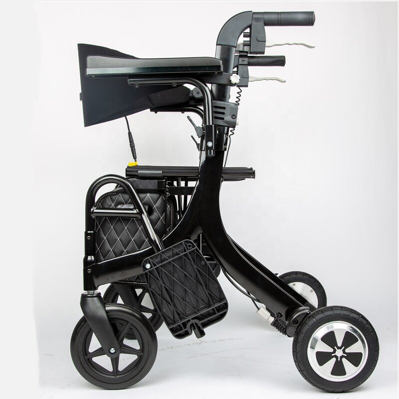 Electric Rollator Walker - MUNIU Lightweight Folding Height Adjustable Seat 8-inch Wheels 100kg Load Capacity 6km/h Speed