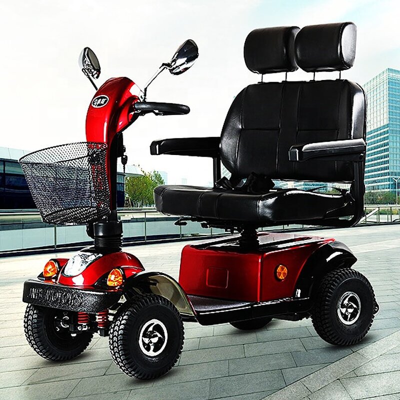 Two Seater Mobility Scooters - 4 Wheel Powerful Double Seat Electric E Scooter for Elderly with Roof