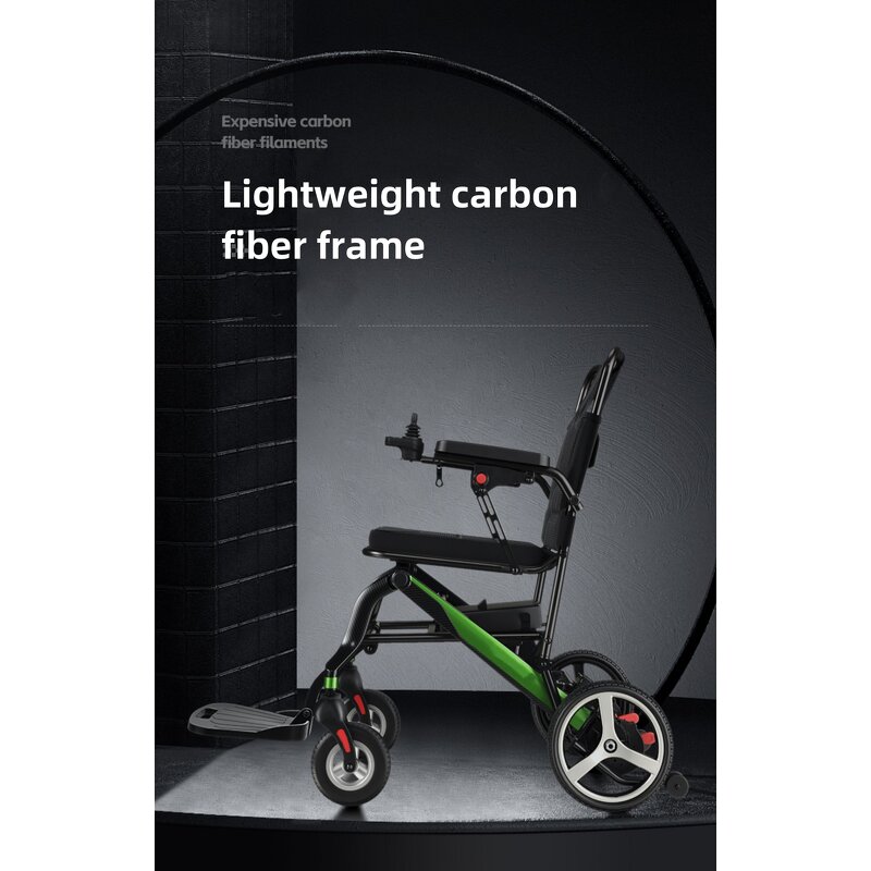Carbon Fiber Aluminum Electric Wheelchair - POWER MN-P10 Lightweight Foldable 24V 170W Motor 6/10/20Ah Battery 6km/h