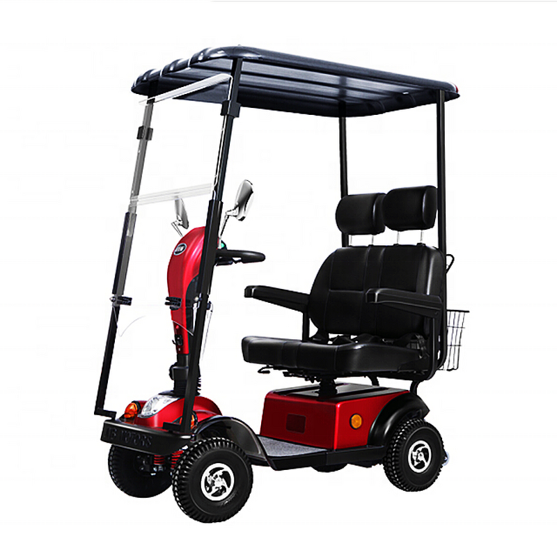 Two Seater Mobility Scooters - 4 Wheel Powerful Double Seat Electric E Scooter for Elderly with Roof