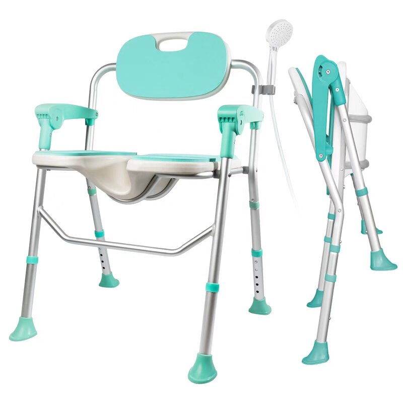 Commode Chair - 2024 Best Selling Lightweight Foldable Anti-slip Elderly Shower Bath Chair with Arms for the Disabled
