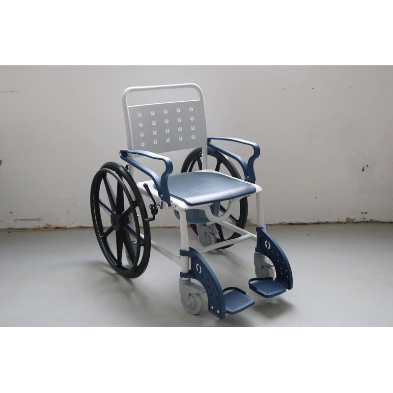 Commode Shower Chair - Heavy Duty Patent Plastic 3 in 1 Folding Portable Wheelchair Bath Chair 180kg Capacity Powder Coated