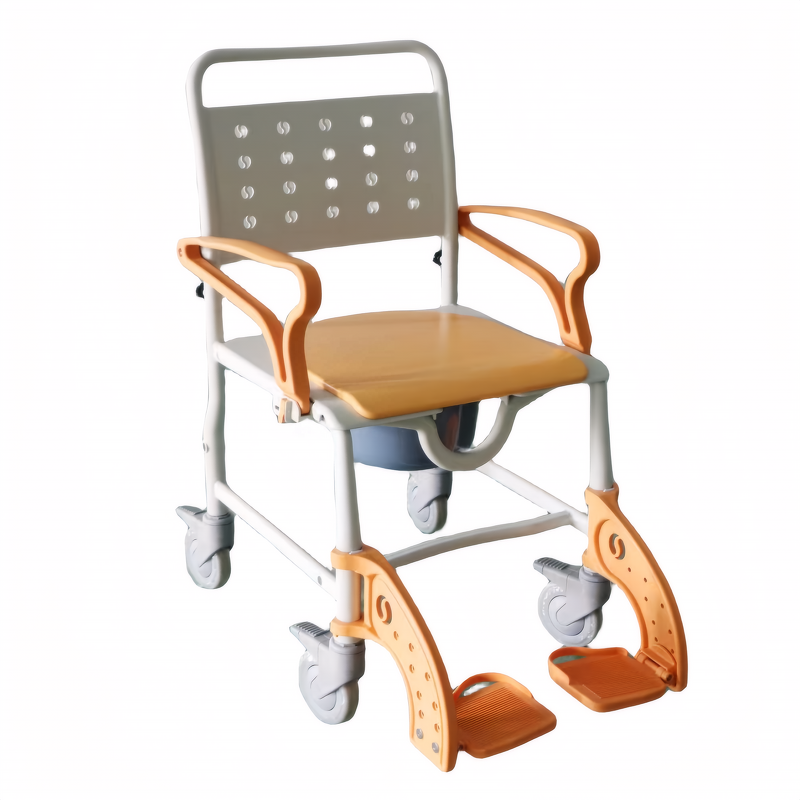 Commode Chair - Heavy Duty 4-in-1 Plastic Folding Wheelchair Bath Chair Raised Toilet Seat 180kg Capacity Powder