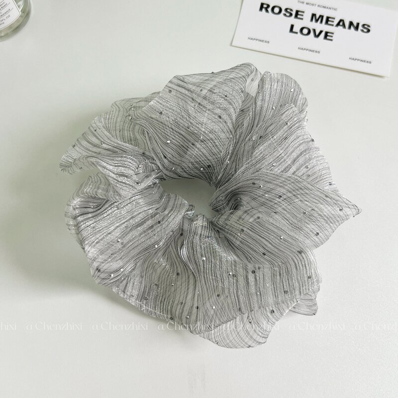 Scrunchies Manufacturer - Large High Elastic Bubble Mesh Tulle Organza Crystal Diamond
